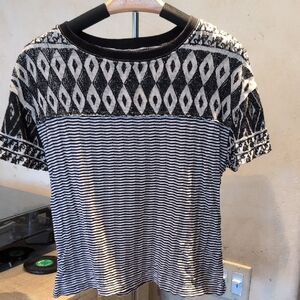 We The Free Black and Cream Geometric Short Sleeve Top